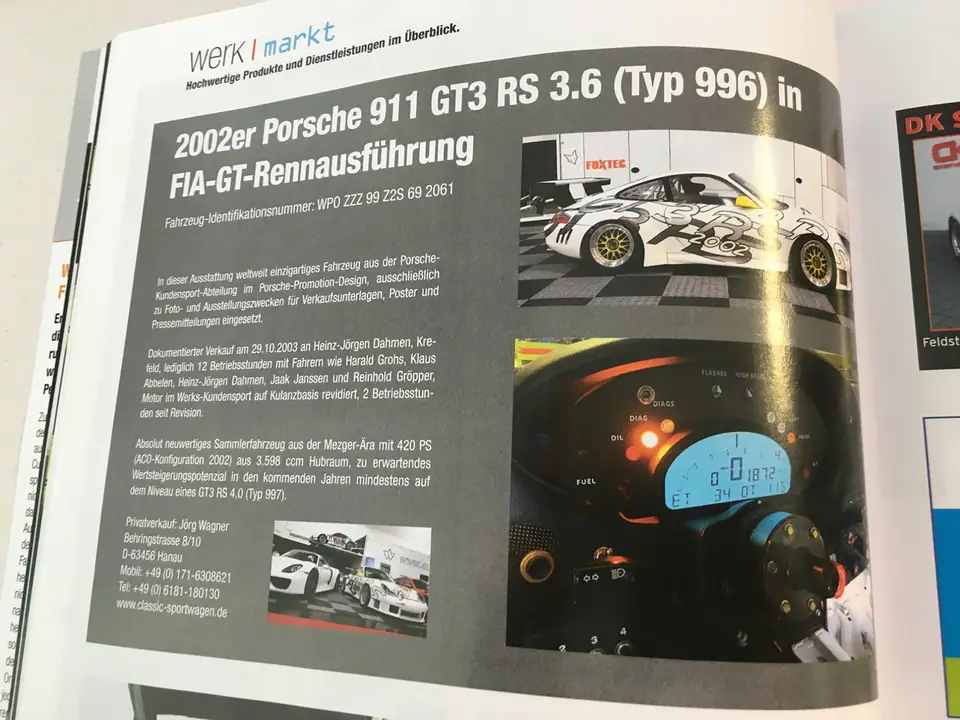 Werk1, Rubrik werk|markt: 2002er Porsche 911 GT3 RS 3.6 in FIA-GT-Rennausführung